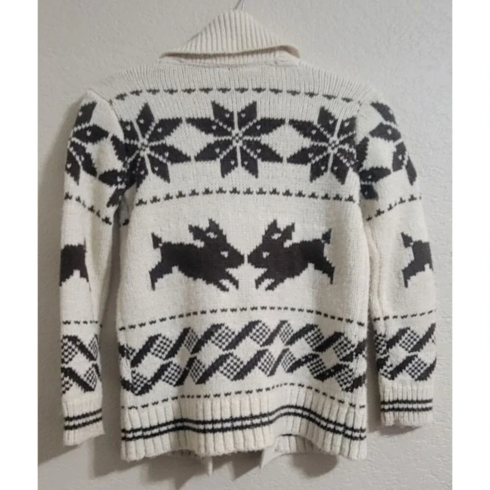 GAP Girl Open Cardigan Sweater Large 10-11 Wool Blend Cream & Brown Bunny Rabbit